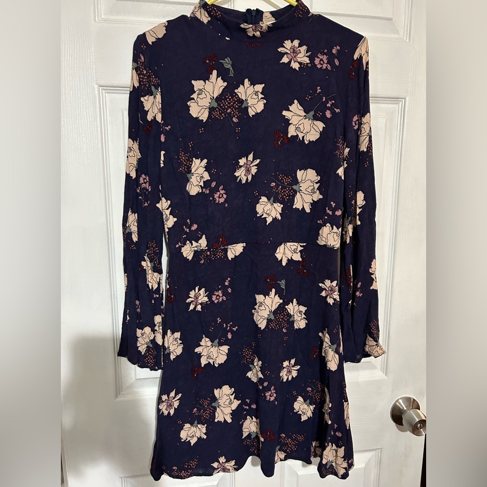 love, Fire Navy Floral Mini Dress with Cream Blossoms